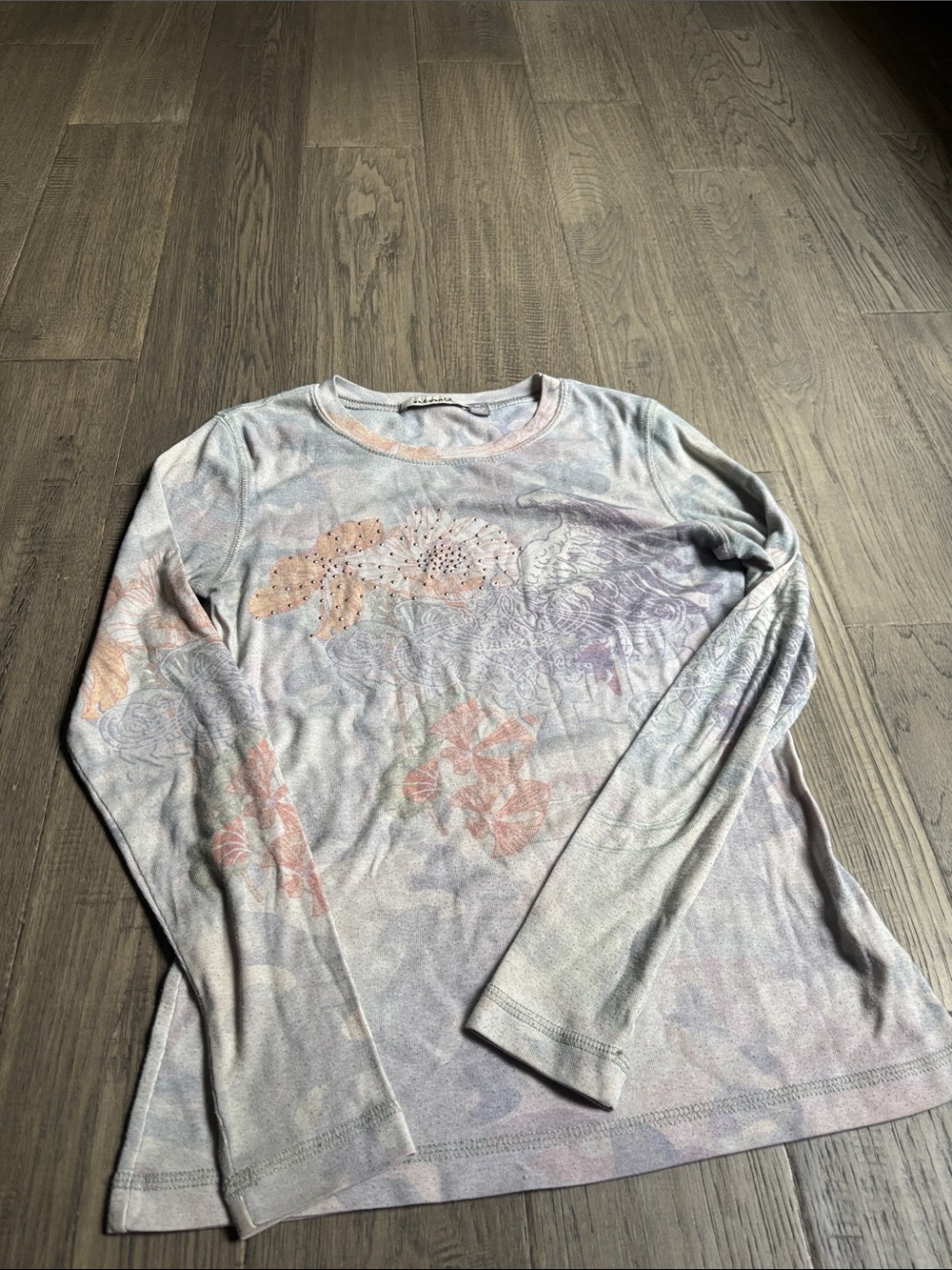 One World | Vintage Y2K Pastel Floral Long-Sleeve Top in Pink & Lavender - Picture 2 of 11